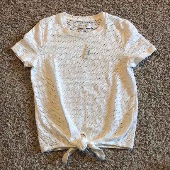Madewell Modern Tie-Front Tee Geo-Eyelet NWT XS - Picture 3 of 8